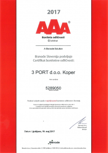 Certifikat Bonitetna odličnost AAA 2017 3 PORT